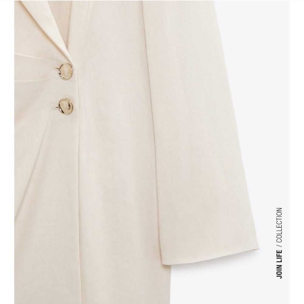 Zara * linen blend blazer dress cream - Picture 8 of 12